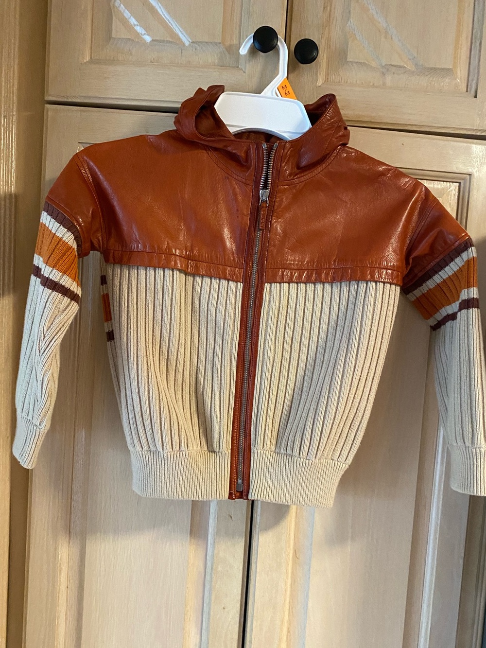 Gucci vintage 70” early 80” leather and wool Hooded Kids Sweater Jacket size 4